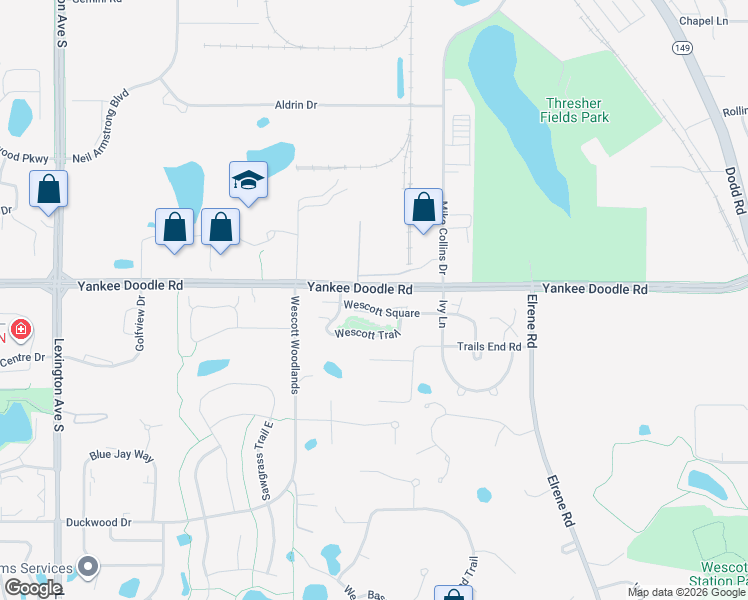 map of restaurants, bars, coffee shops, grocery stores, and more near 913 Wescott Square in Eagan