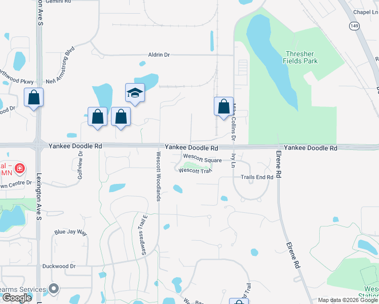 map of restaurants, bars, coffee shops, grocery stores, and more near 913 Wescott Square in Eagan