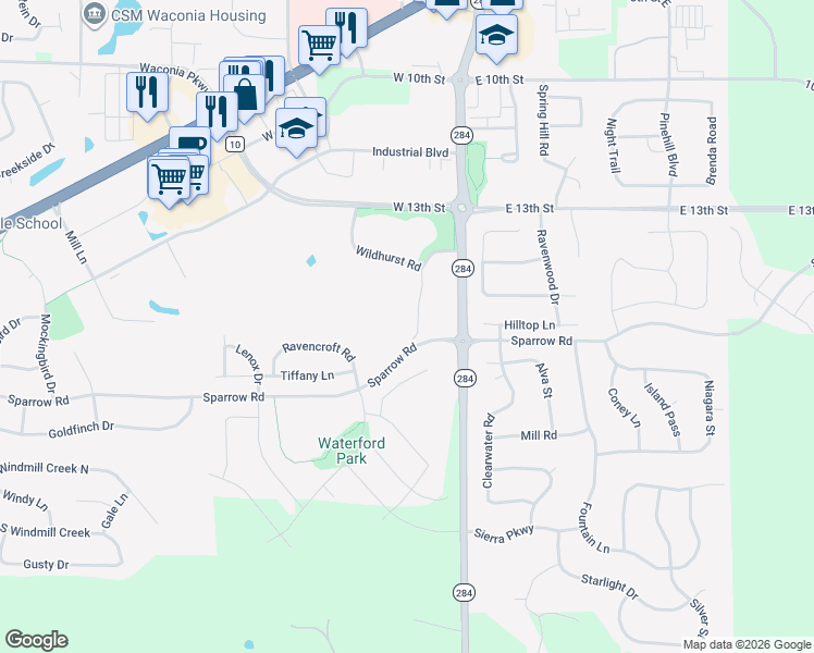 map of restaurants, bars, coffee shops, grocery stores, and more near 1526 Deerfield Road in Waconia