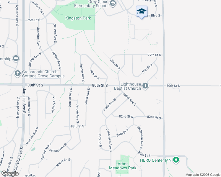 map of restaurants, bars, coffee shops, grocery stores, and more near 8033 Jocelyn Avenue South in Cottage Grove