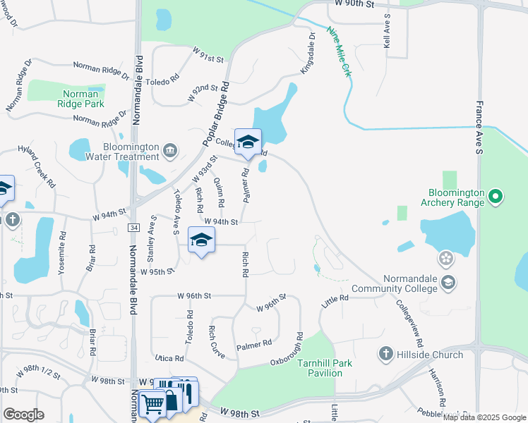 map of restaurants, bars, coffee shops, grocery stores, and more near 4800 West 94th Street in Minneapolis