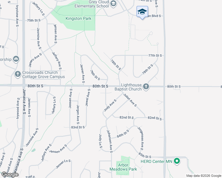 map of restaurants, bars, coffee shops, grocery stores, and more near 8033 Jocelyn Avenue South in Cottage Grove