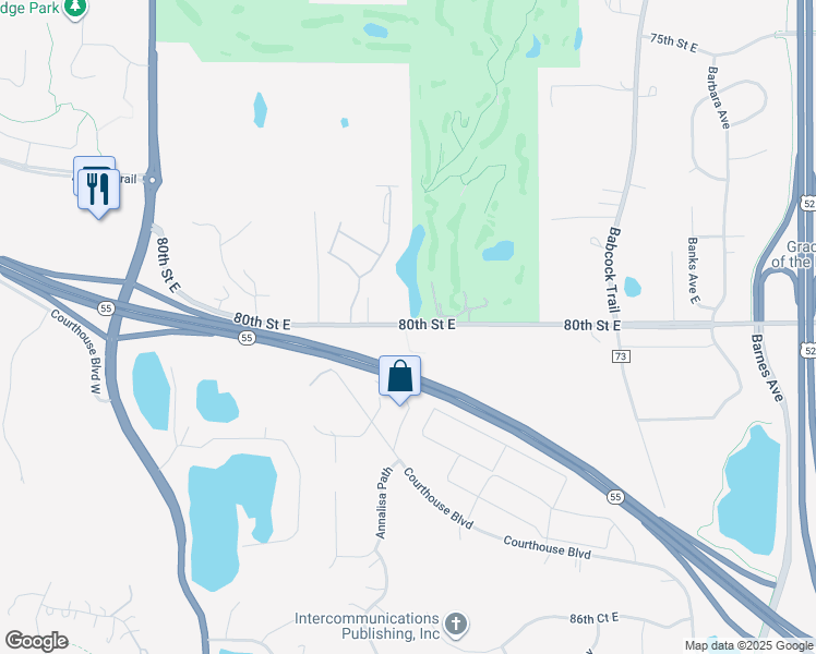 map of restaurants, bars, coffee shops, grocery stores, and more near 1467 80th Street East in Inver Grove Heights