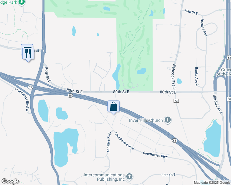 map of restaurants, bars, coffee shops, grocery stores, and more near 1467 80th Street East in Inver Grove Heights