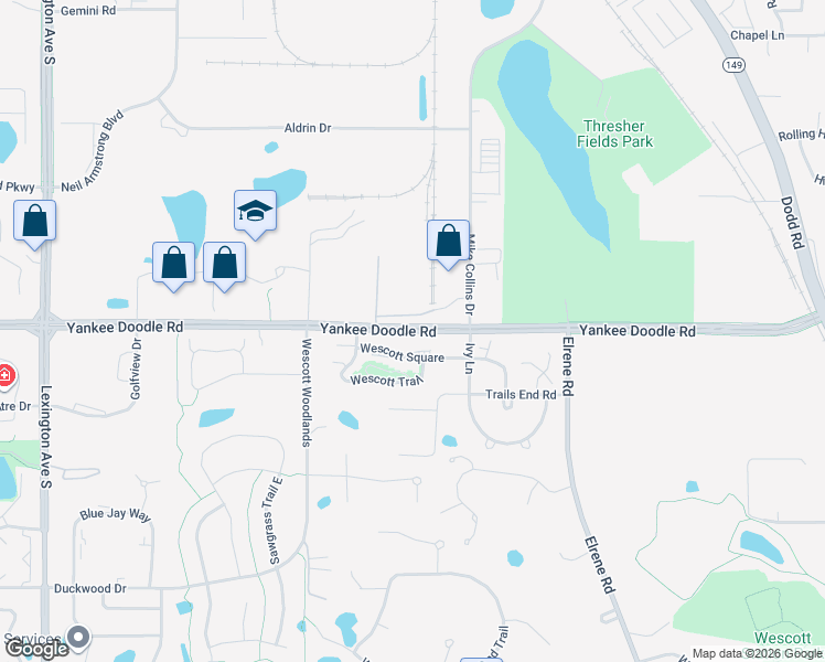 map of restaurants, bars, coffee shops, grocery stores, and more near 950 Yankee Doodle Road in Eagan