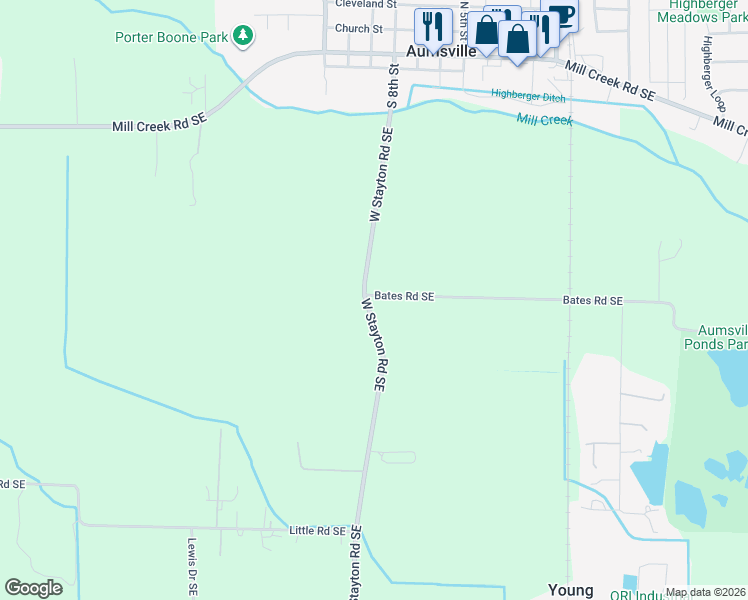 map of restaurants, bars, coffee shops, grocery stores, and more near 9120 Bates Road Southeast in Aumsville