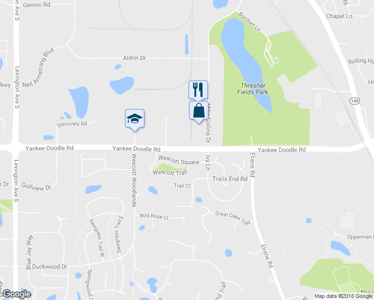 map of restaurants, bars, coffee shops, grocery stores, and more near Yankee Doodle Road in Eagan