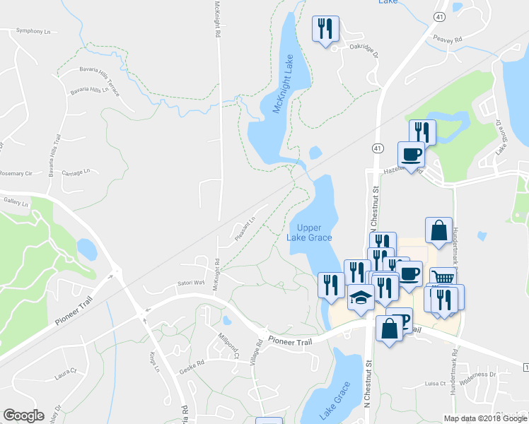 map of restaurants, bars, coffee shops, grocery stores, and more near 331 Pleasant Lane in Chaska