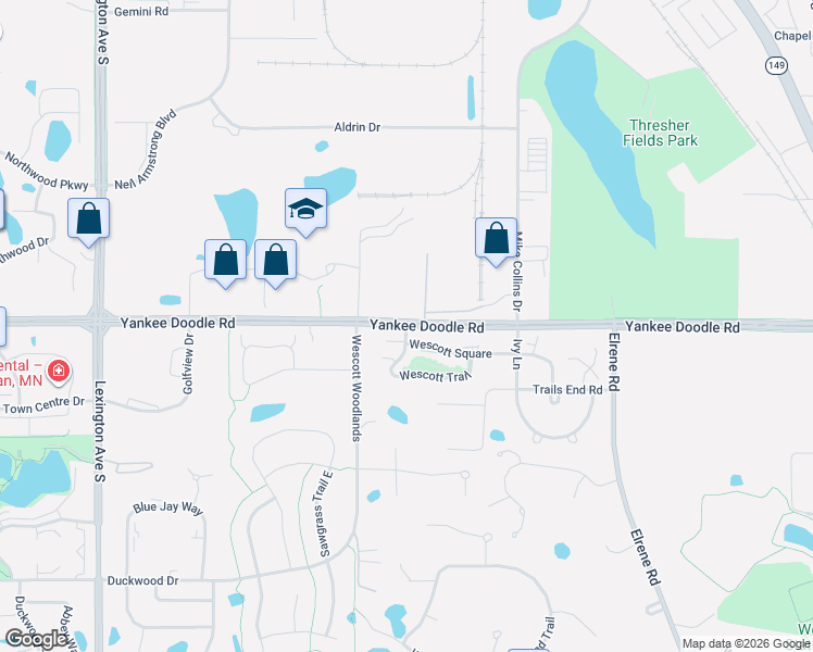 map of restaurants, bars, coffee shops, grocery stores, and more near Yankee Doodle Road in Eagan