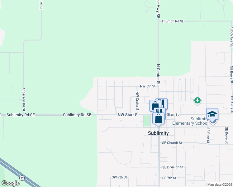 map of restaurants, bars, coffee shops, grocery stores, and more near 430 Northwest Hartmann Avenue in Sublimity