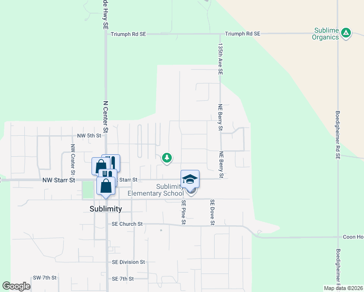 map of restaurants, bars, coffee shops, grocery stores, and more near in Sublimity