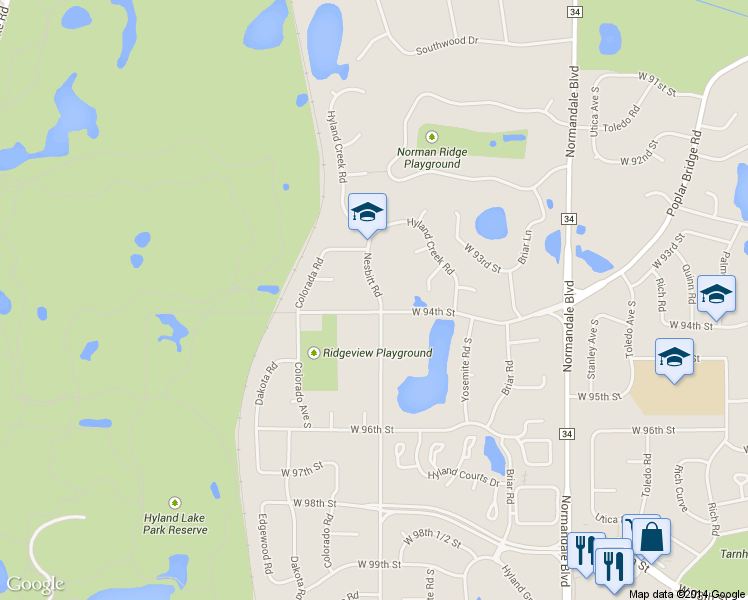 map of restaurants, bars, coffee shops, grocery stores, and more near 9336 Nesbitt Road in Minneapolis