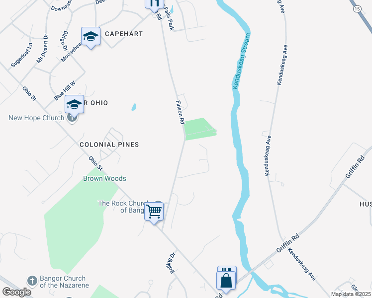 map of restaurants, bars, coffee shops, grocery stores, and more near 900 Finson Road in Bangor