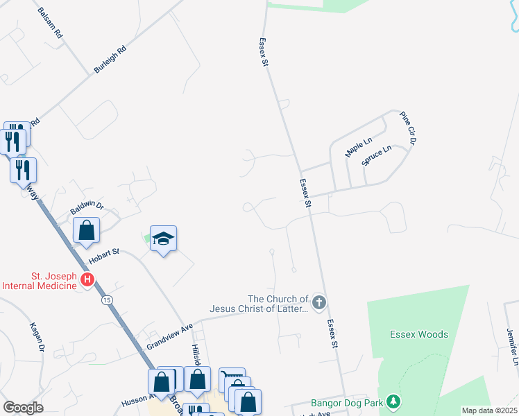 map of restaurants, bars, coffee shops, grocery stores, and more near 3 Jasmine Lane in Bangor