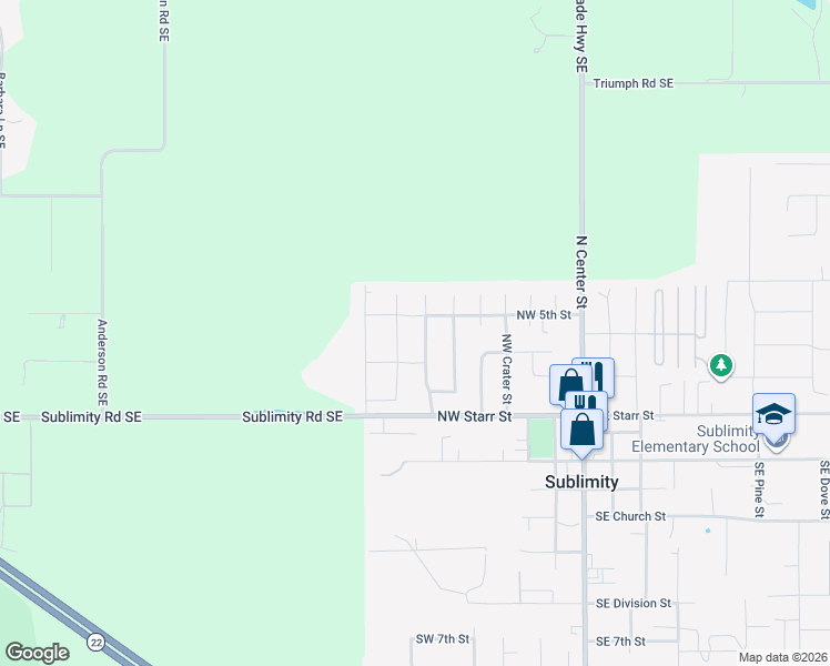 map of restaurants, bars, coffee shops, grocery stores, and more near 430 Northwest Hartmann Avenue in Sublimity