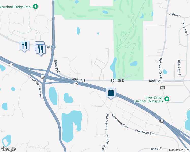 map of restaurants, bars, coffee shops, grocery stores, and more near 7900 Austin Way in Inver Grove Heights