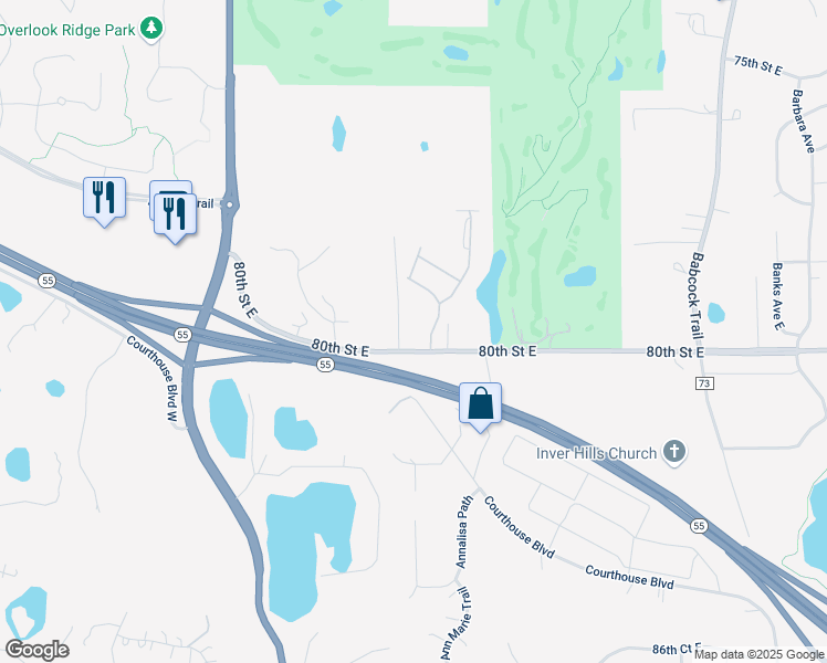 map of restaurants, bars, coffee shops, grocery stores, and more near 1455 80th Street East in Inver Grove Heights