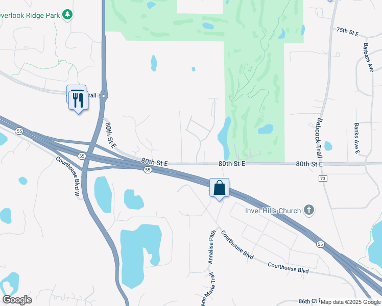 map of restaurants, bars, coffee shops, grocery stores, and more near 1455 80th Street East in Inver Grove Heights