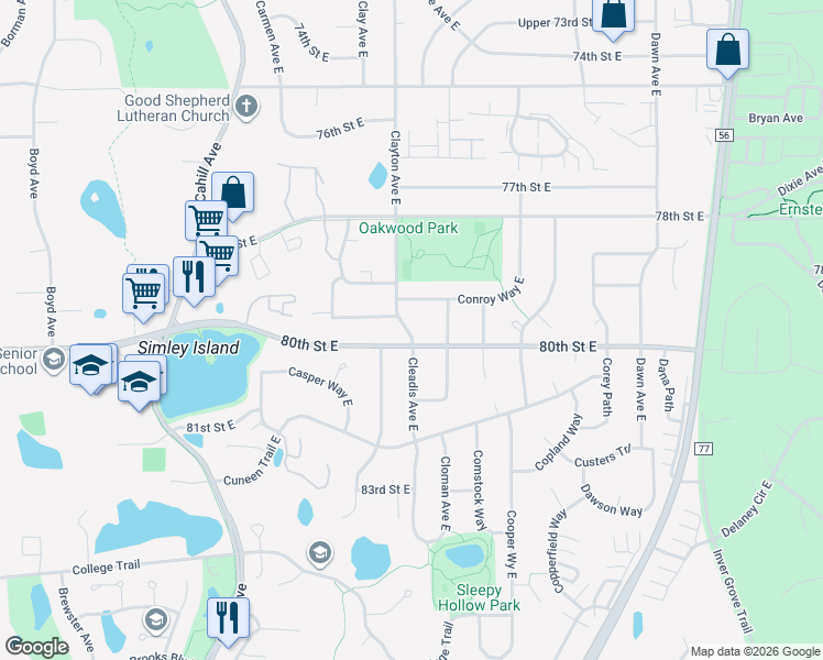 map of restaurants, bars, coffee shops, grocery stores, and more near in Inver Grove Heights