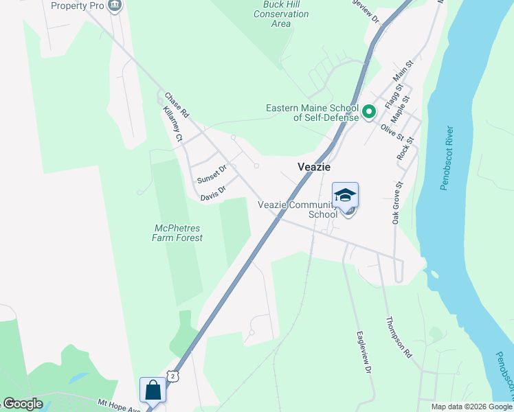 map of restaurants, bars, coffee shops, grocery stores, and more near 1356 State Street in Veazie