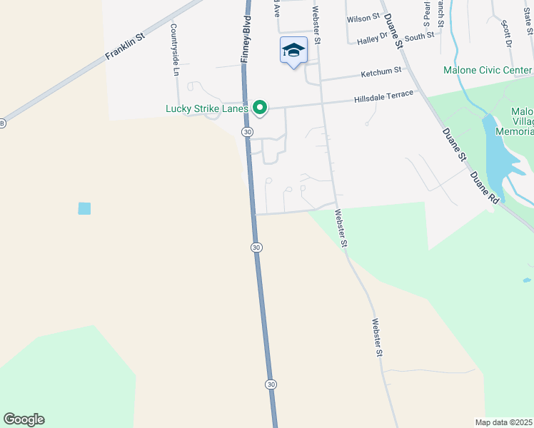 map of restaurants, bars, coffee shops, grocery stores, and more near 2 Gentle Breeze Drive in Malone