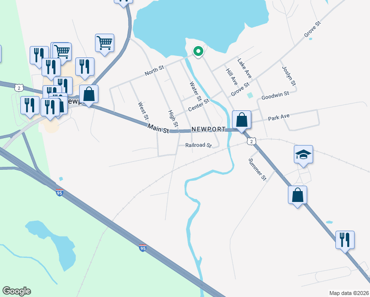 map of restaurants, bars, coffee shops, grocery stores, and more near 34 Willow Drive in Newport