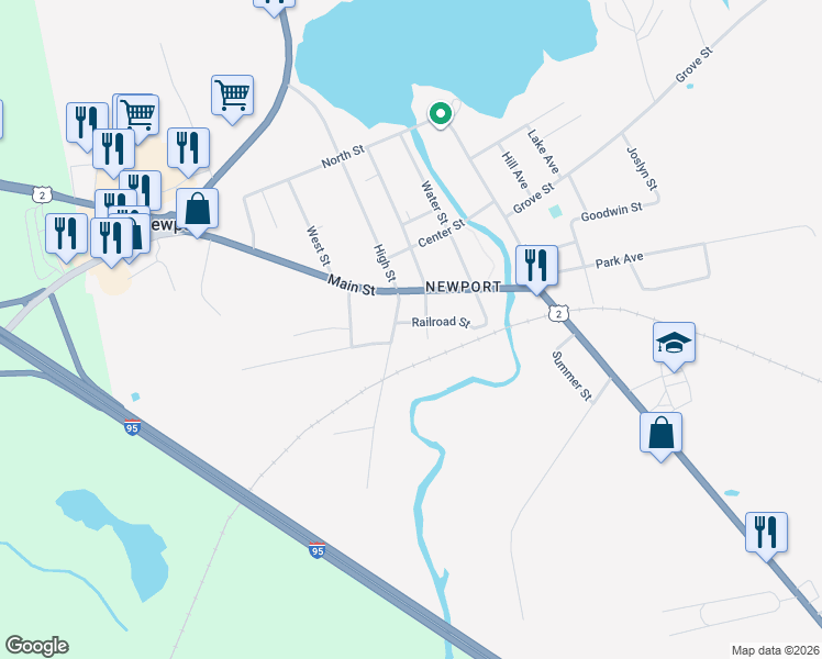 map of restaurants, bars, coffee shops, grocery stores, and more near 34 Willow Drive in Newport