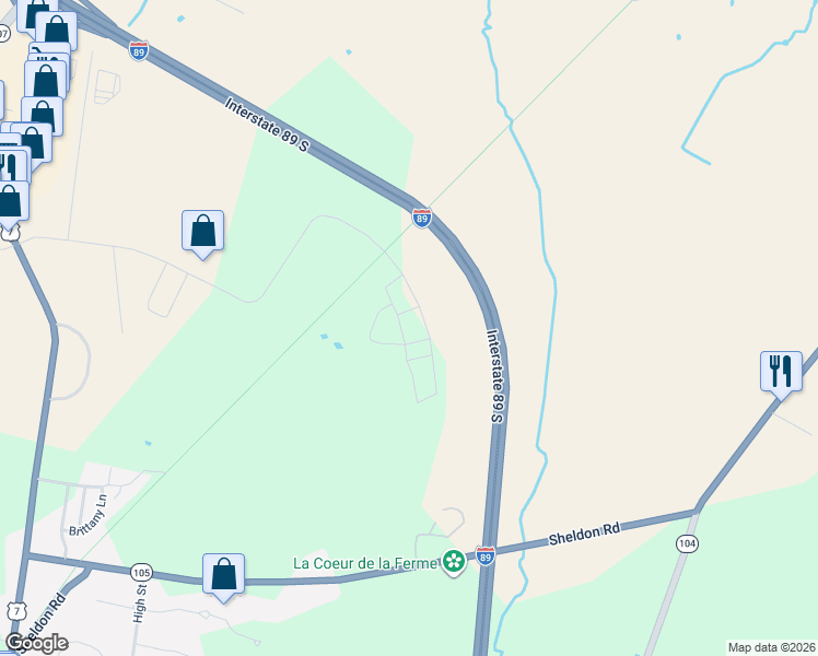 map of restaurants, bars, coffee shops, grocery stores, and more near 308 Sunrise Lane in St. Albans Town