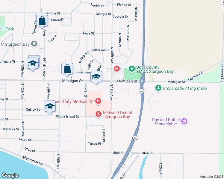 map of restaurants, bars, coffee shops, grocery stores, and more near 206 South 18th Avenue in Sturgeon Bay