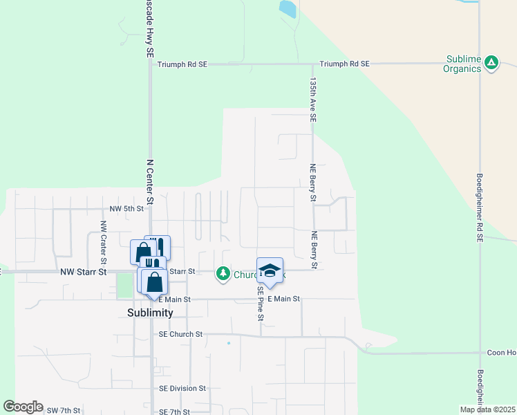 map of restaurants, bars, coffee shops, grocery stores, and more near in Sublimity