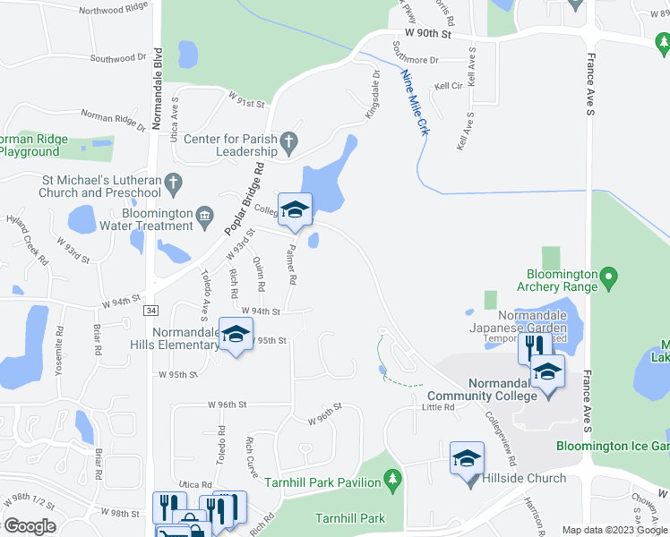 map of restaurants, bars, coffee shops, grocery stores, and more near 4800 West 94th Street in Minneapolis