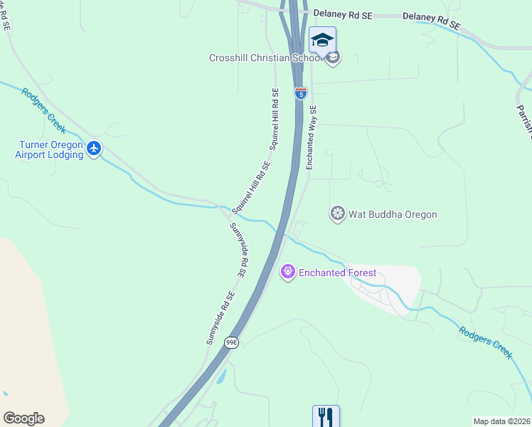 map of restaurants, bars, coffee shops, grocery stores, and more near 8322 Squirrel Hill Road Southeast in Salem