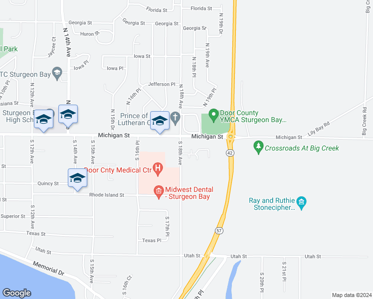 map of restaurants, bars, coffee shops, grocery stores, and more near 204 South 18th Avenue in Sturgeon Bay
