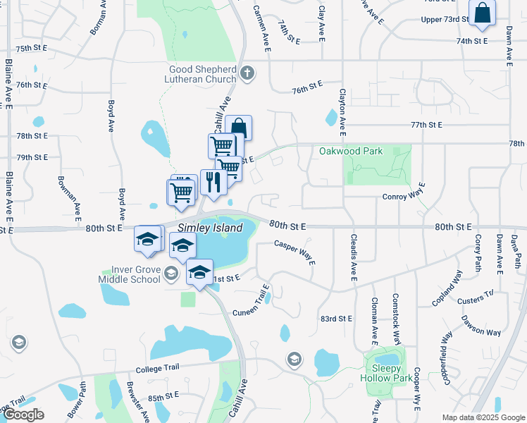 map of restaurants, bars, coffee shops, grocery stores, and more near 3265 80th Street East in Inver Grove Heights