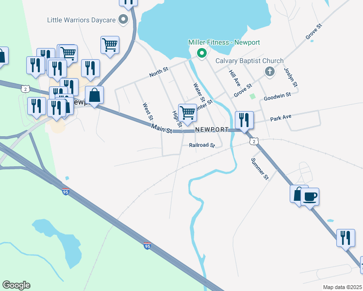 map of restaurants, bars, coffee shops, grocery stores, and more near in Newport