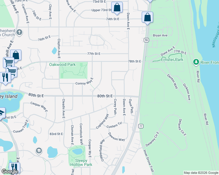 map of restaurants, bars, coffee shops, grocery stores, and more near 7919 Corey Path in Inver Grove Heights