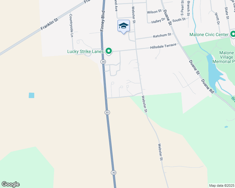 map of restaurants, bars, coffee shops, grocery stores, and more near 2-98 Gentle Breeze Drive in Malone