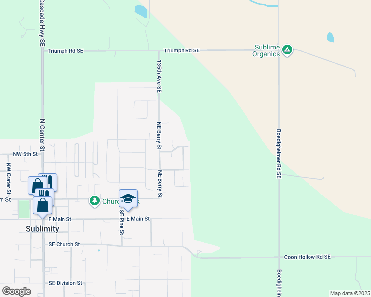 map of restaurants, bars, coffee shops, grocery stores, and more near 1112 Northeast Pine View in Sublimity