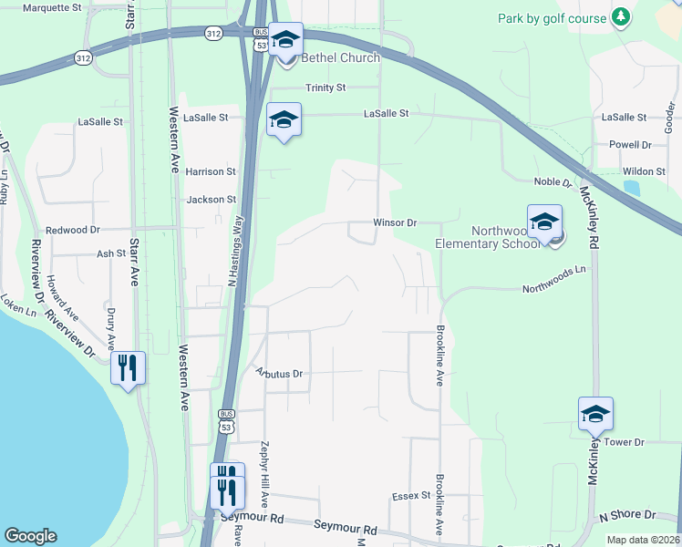 map of restaurants, bars, coffee shops, grocery stores, and more near 2914 Shady Grove Road in Eau Claire