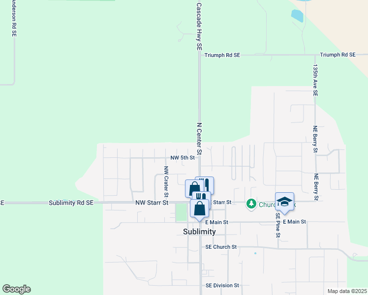 map of restaurants, bars, coffee shops, grocery stores, and more near 525 Northwest Dawn Place in Sublimity