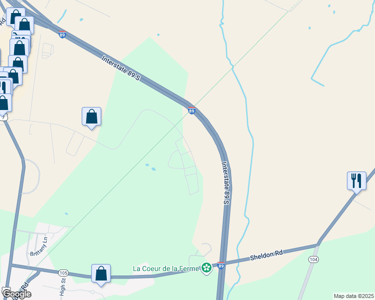 map of restaurants, bars, coffee shops, grocery stores, and more near 117 Sunrise Drive in Saint Albans City