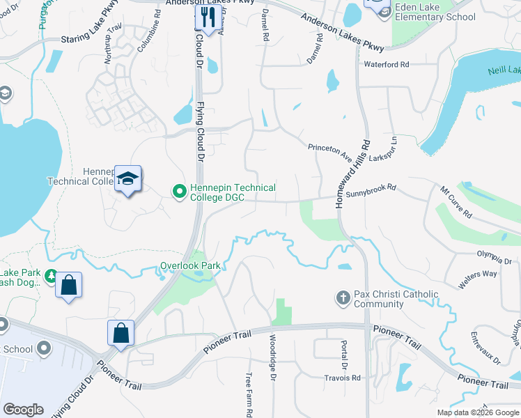 map of restaurants, bars, coffee shops, grocery stores, and more near 12465 Sunnybrook Road in Eden Prairie