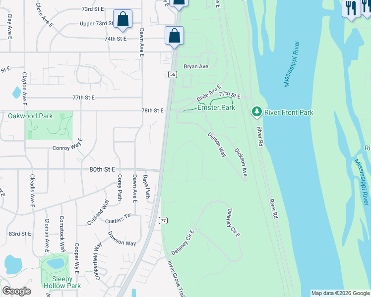 map of restaurants, bars, coffee shops, grocery stores, and more near 7917 Dempsey Way in Inver Grove Heights