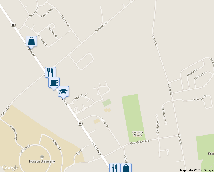 map of restaurants, bars, coffee shops, grocery stores, and more near 27 Cortland Circle in Bangor