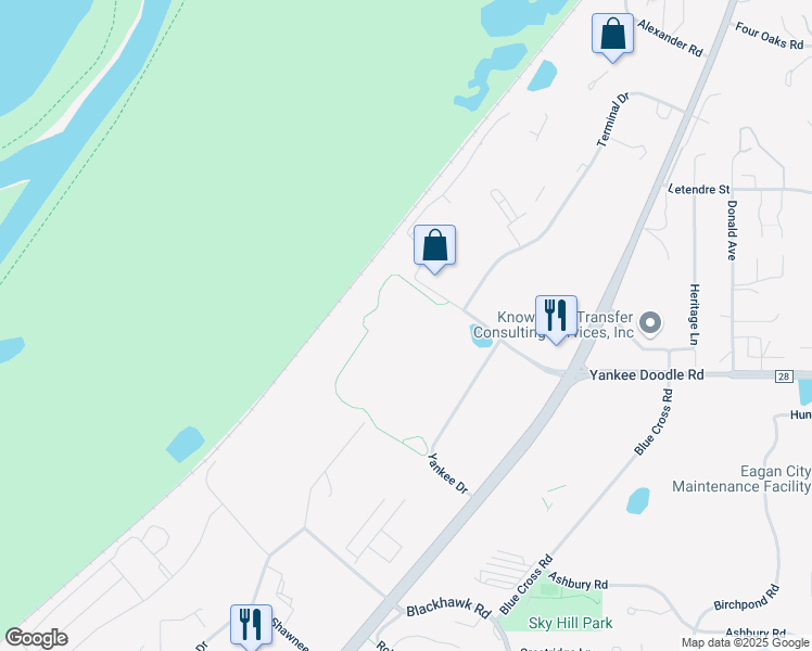 map of restaurants, bars, coffee shops, grocery stores, and more near 1800 Yankee Doodle Road in Eagan