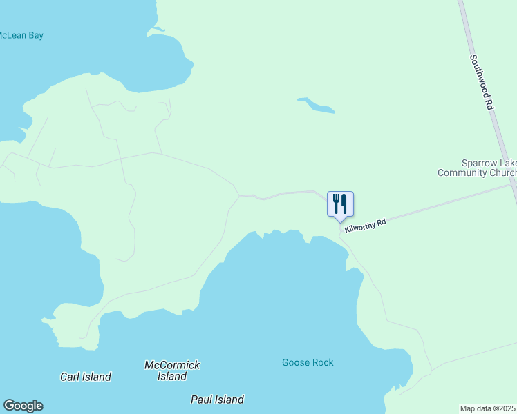 map of restaurants, bars, coffee shops, grocery stores, and more near 1675 Kilworthy Road in Gravenhurst