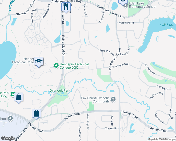 map of restaurants, bars, coffee shops, grocery stores, and more near 12465 Sunnybrook Road in Eden Prairie