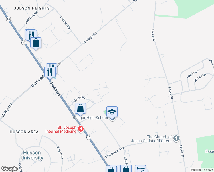 map of restaurants, bars, coffee shops, grocery stores, and more near 27 Cortland Circle in Bangor