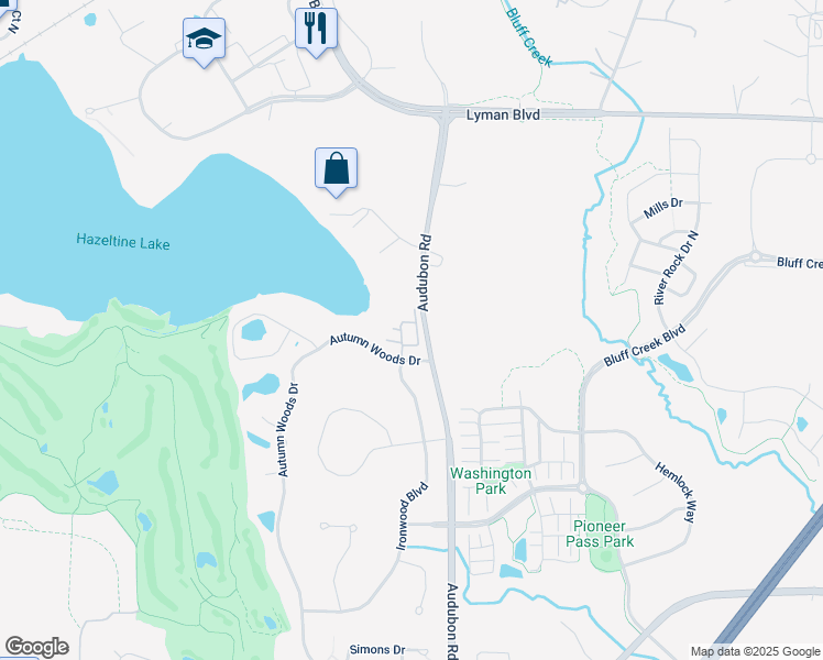 map of restaurants, bars, coffee shops, grocery stores, and more near 3400 Autumn Woods Drive in Chaska