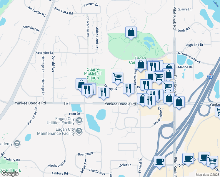 map of restaurants, bars, coffee shops, grocery stores, and more near Quarry Road in Eagan